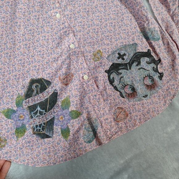 Vintage Levis Floral Button Shirt Womens 12 Betty Boop Art Pink 80s 90s - Picture 2 of 12